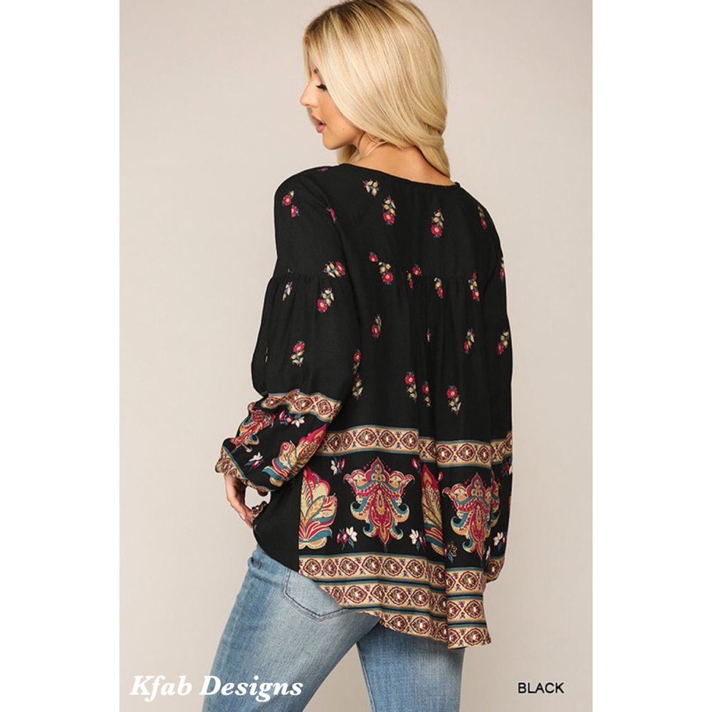 LAST 1! ❤️Surplice Tribal Border Printed Hi Lo Top - Picture 4 of 7